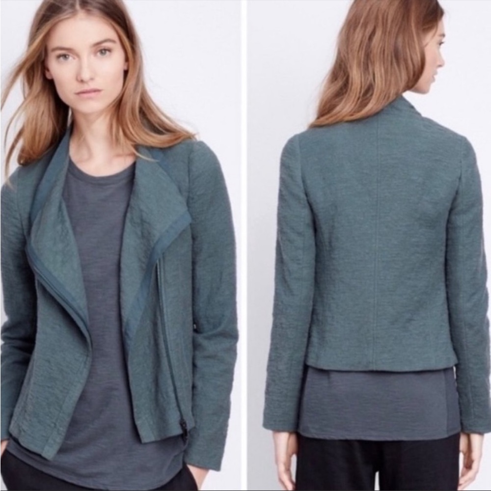 Vince Textured Cotton Moto Jacket Green Large